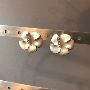 Cream enamel hibiscus earrings